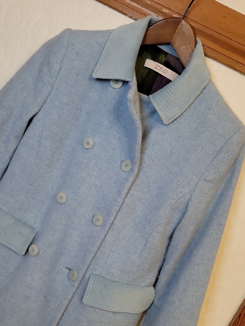 RED Valentino Light Blue Double-Breasted Wool Pea Coat